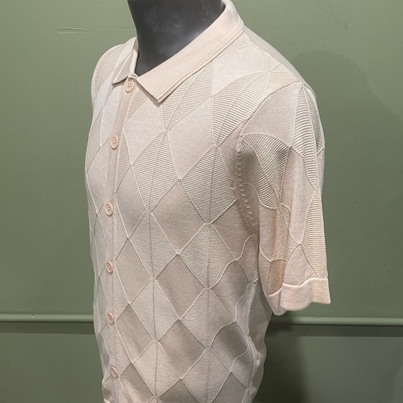 Lavane Cream Short Sleeve Button-Up Shirt knitted regular fit - Picture 2 of 4